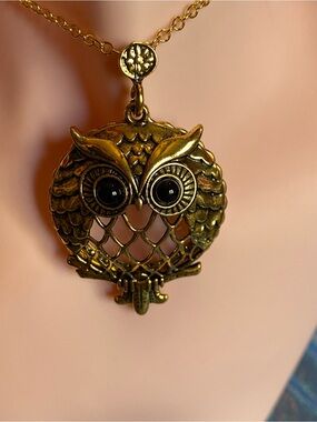 Vintage Owl Pendant Necklace w/ Hidden 5X Magnifying Mirror